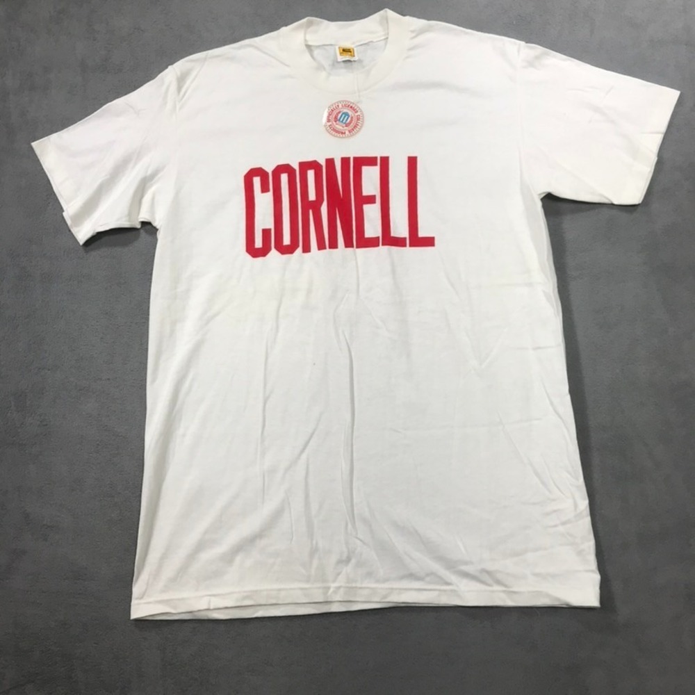 Vintage 80s Cornell Big Red T Shirt Mens L White Velva Sheen Single Stitch NEW
